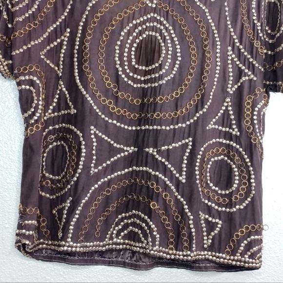 Haute Hippie 100% Silk Funky Boho Metal Embroidered Blouse - Picture 5 of 13